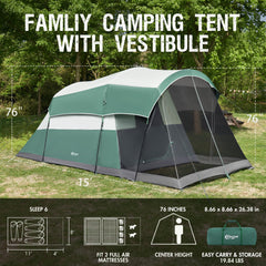 Portal tent screen porch offers bug-free relaxation and rain protection.