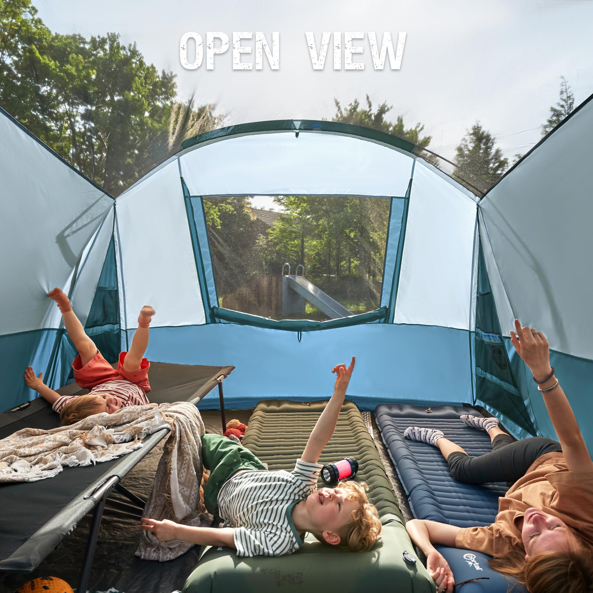 Portal 8-person tent E-port and wall storage for gear organization
