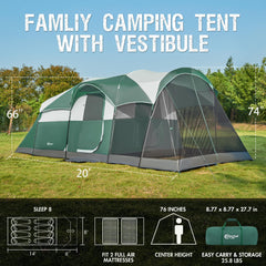 Portal 8-person tent screen room provides bug-free relaxation space for family and pets.