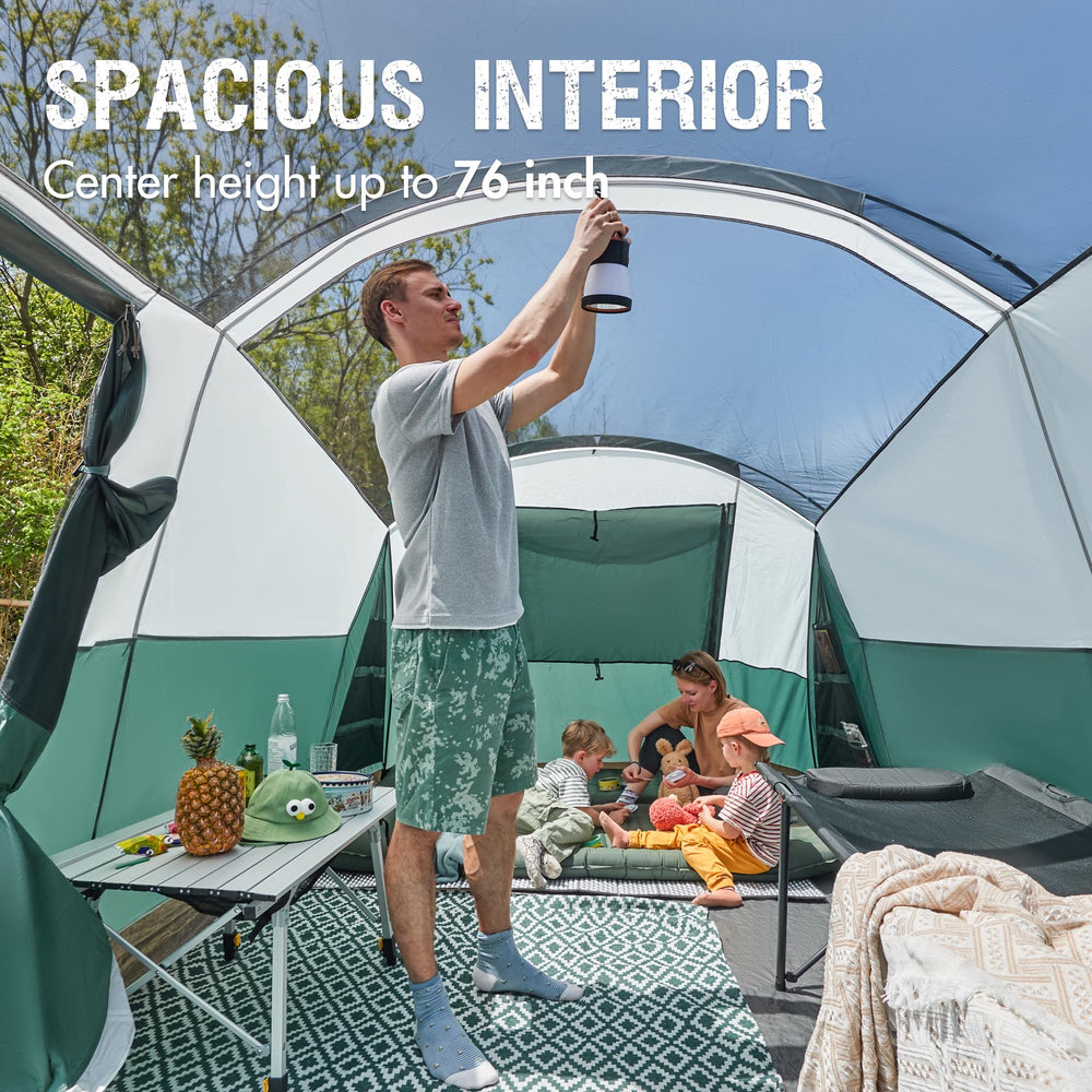Portal 8-person tent weather protection uses water-resistant fabric for varied conditions.