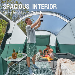Portal 8-person tent weather protection uses water-resistant fabric for varied conditions.