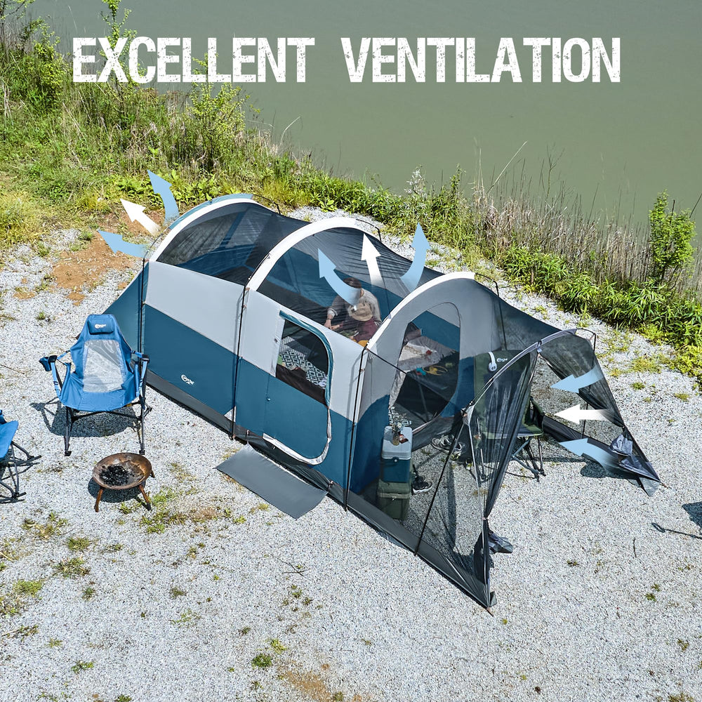 Portal 8-person tent ventilation with mesh ceiling for airy comfort