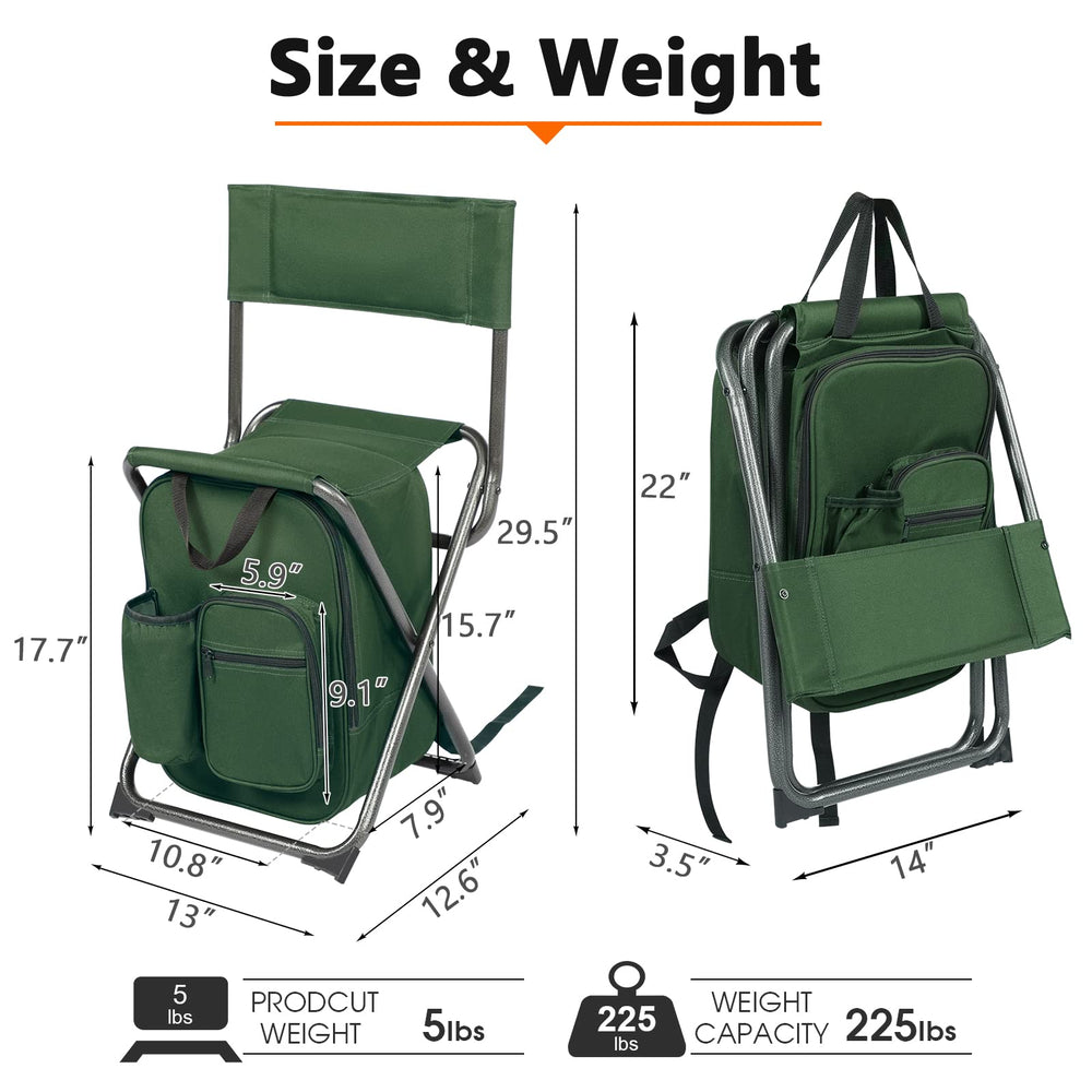 Portal Backpack Cooler Chair backrest on display offers comfortable support during long outdoor waits.