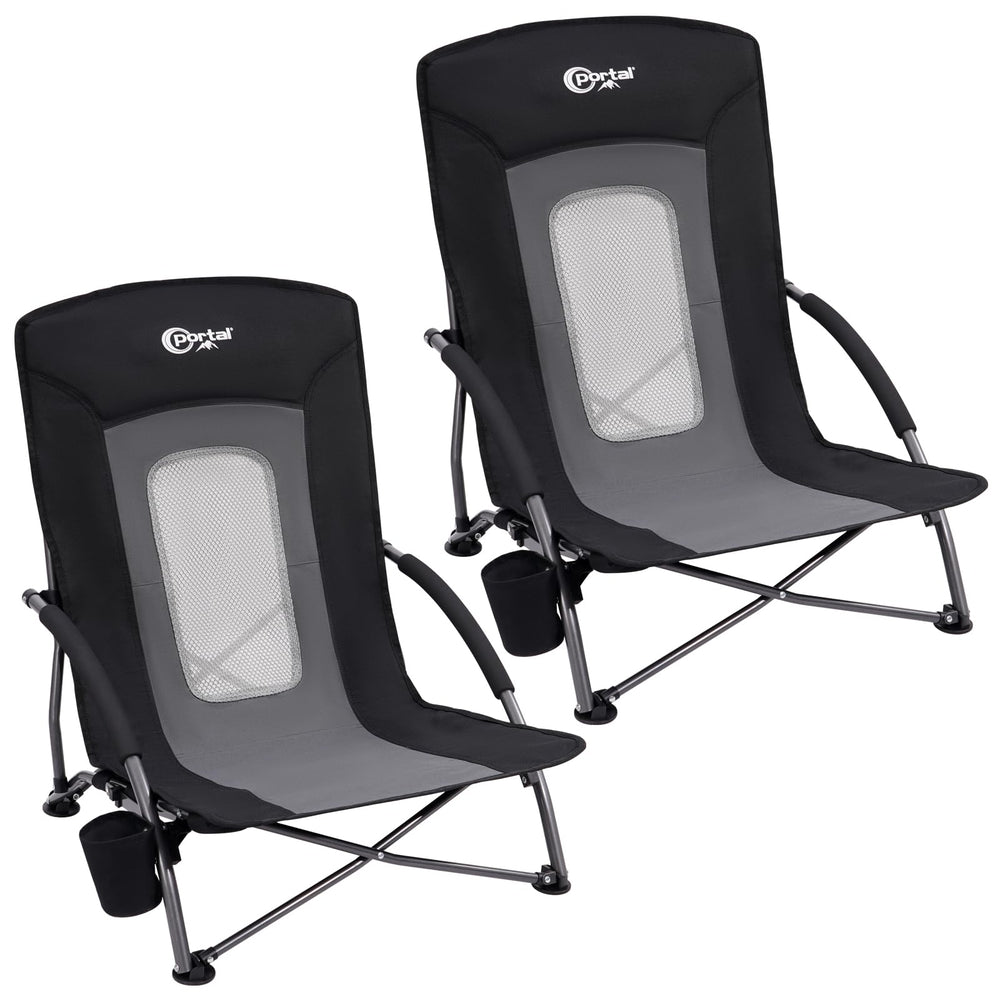Portal beach chair open in park with wide 23-inch seat and tall back for all-day comfort