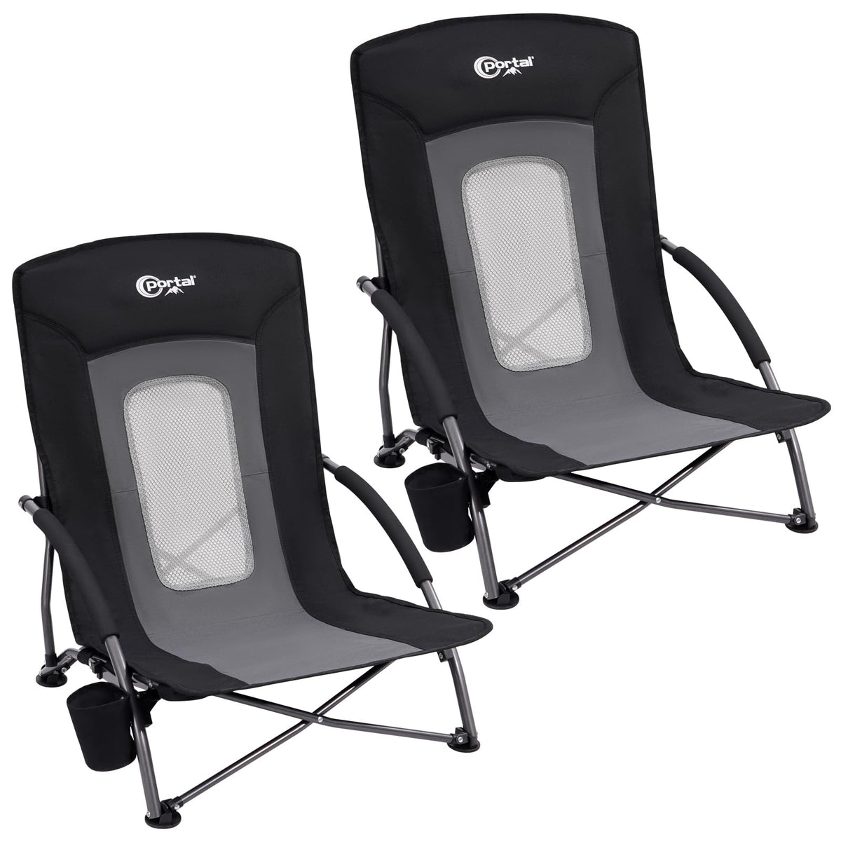 Portal beach chair open in park with wide 23-inch seat and tall back for all-day comfort
