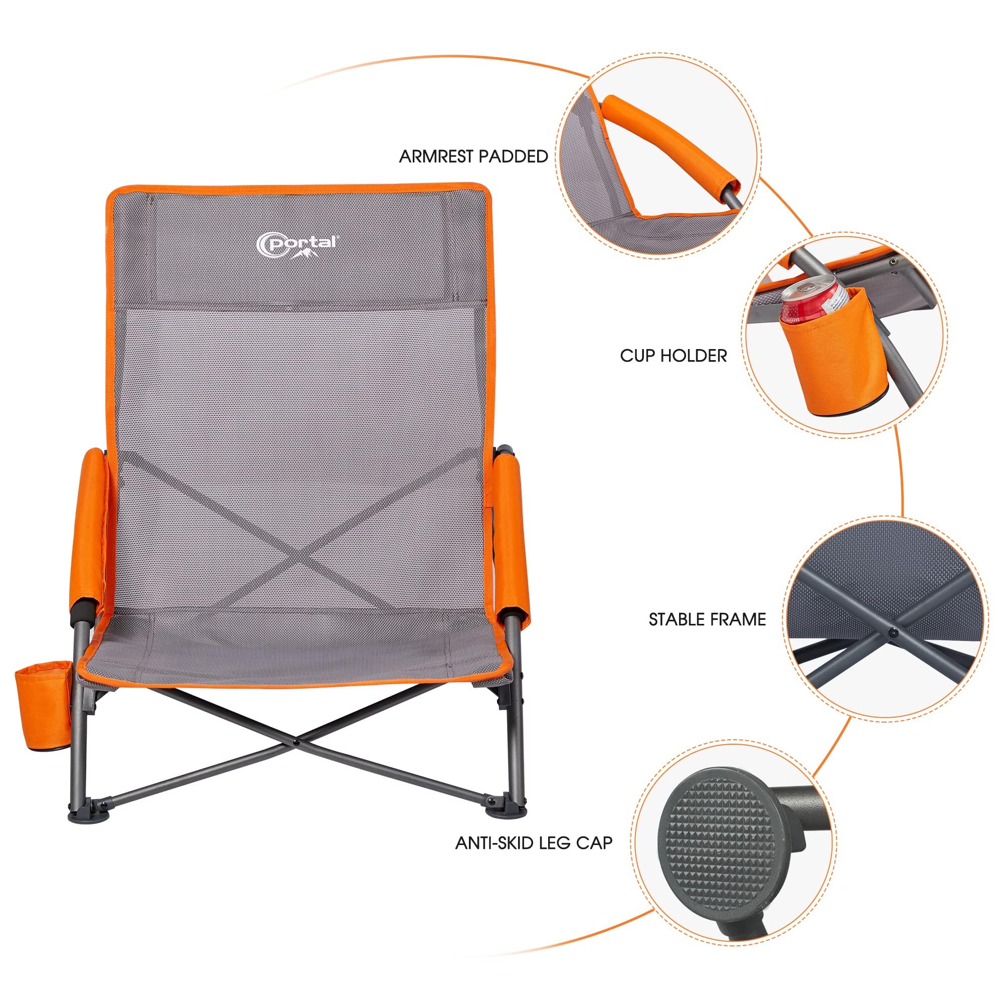 Portal Beach Chairs sponge-wrapped armrests add gentle comfort