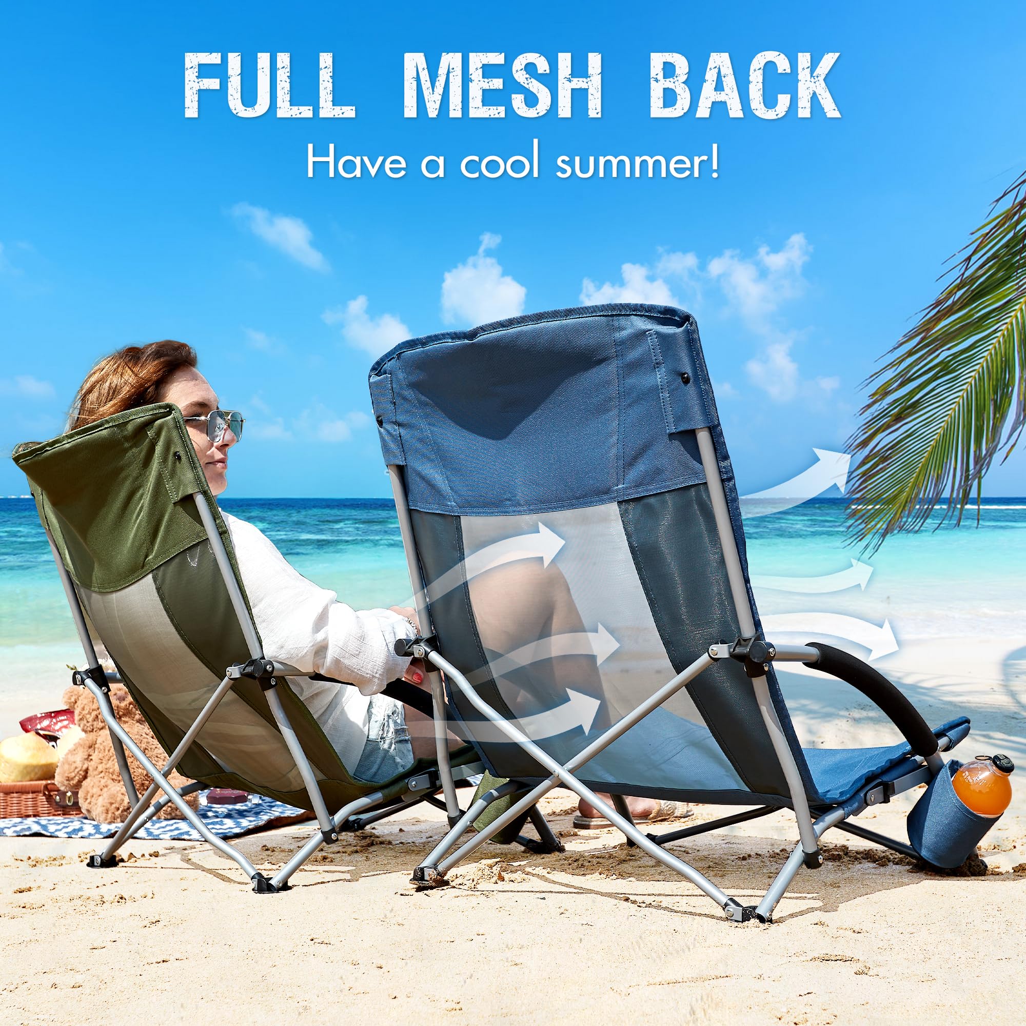 Portal Beach Chairs 2-pack breathable mesh back keeps you cooler.