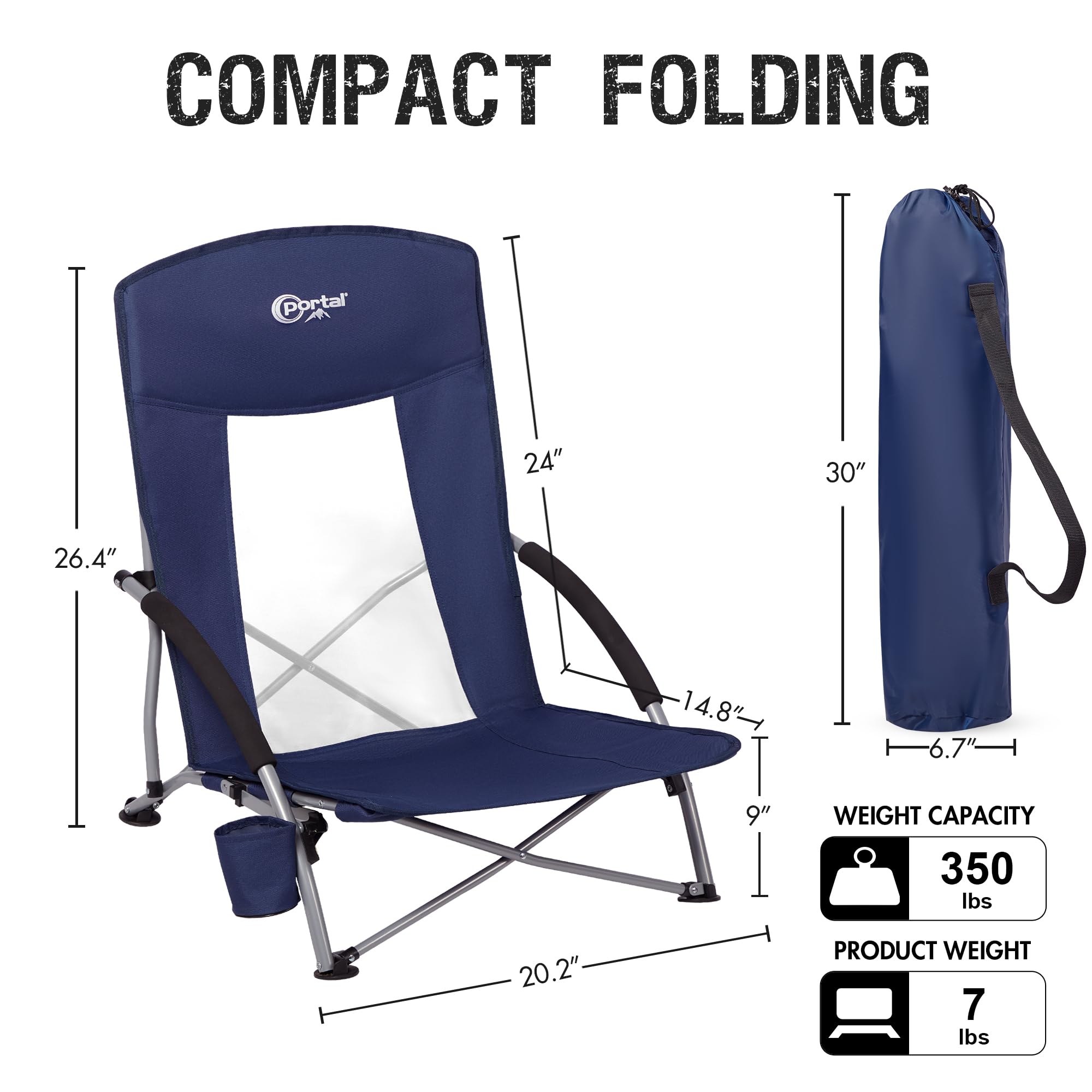 Portal Beach Chairs cup holder detail showing beverages within reach.