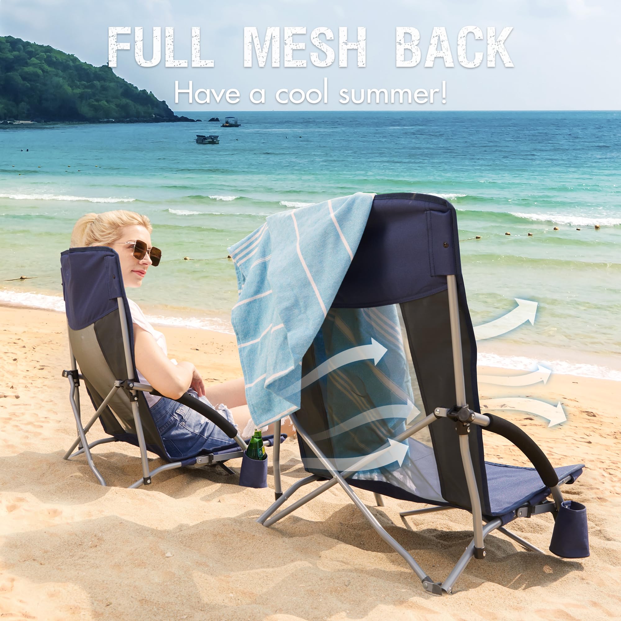 Portal Beach Chairs folding action in seconds for quick setup.