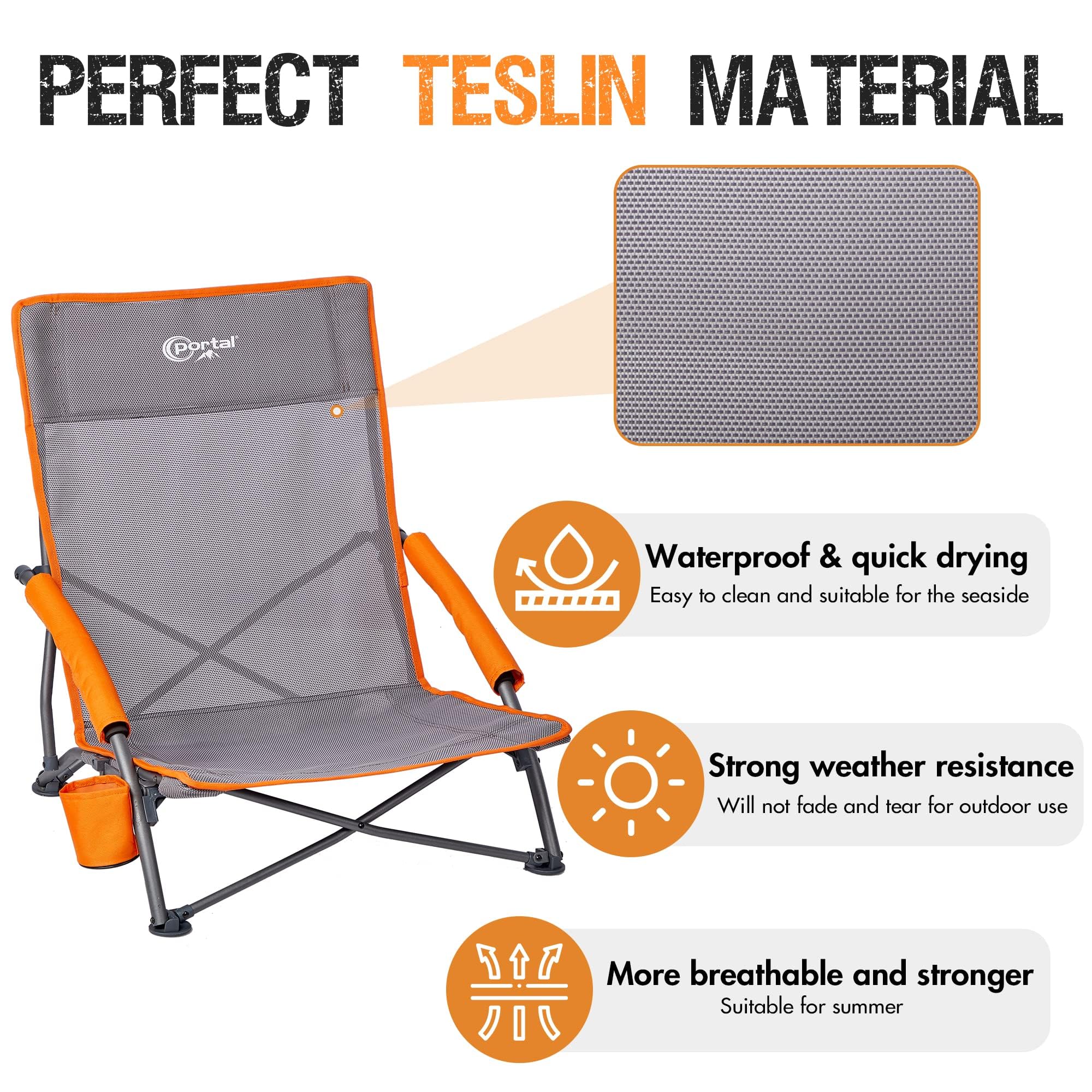 Portal Beach Chairs adjustable feet work on sand, grass, mud