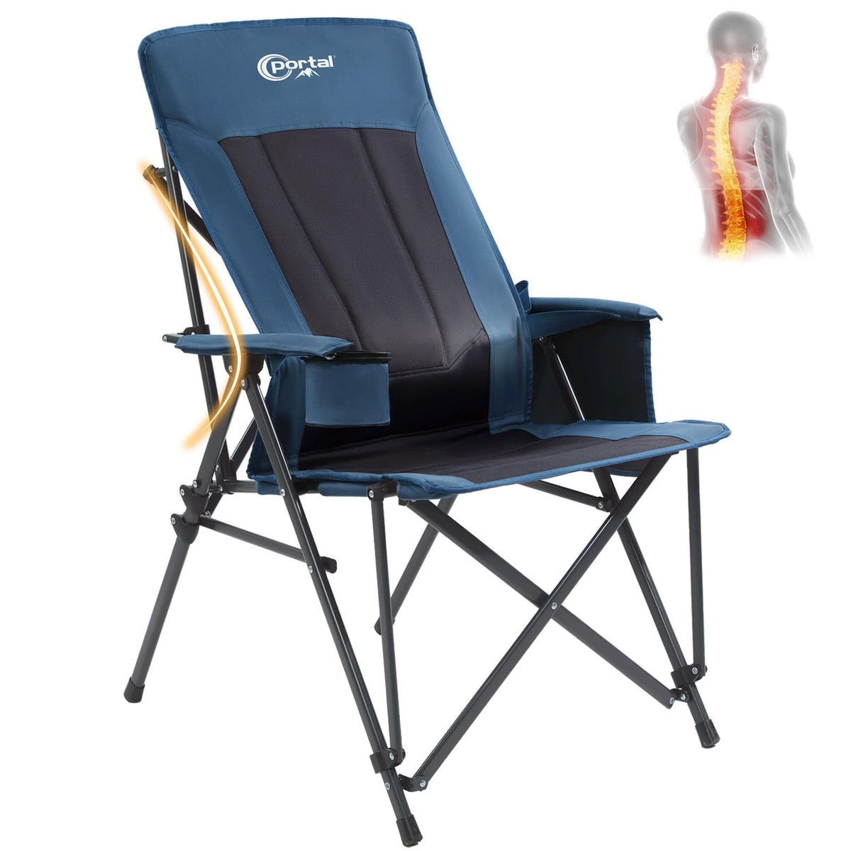 Portal camping chair with lumbar support for ergonomic comfort during long outdoor seating