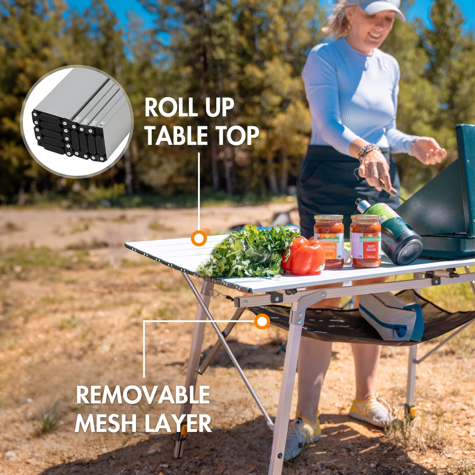 Portal camping table folded inside carrying bag ready for car camping.