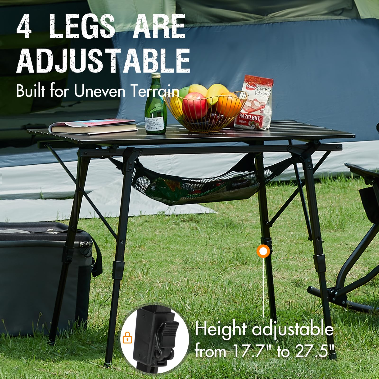 Portal camping table carry bag included for convenient transport.