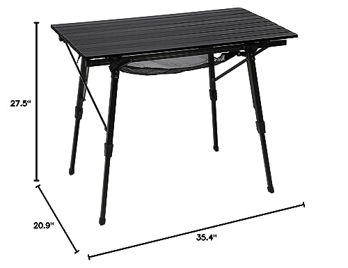 Portal camping table mesh storage for extra gear.