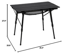 Portal camping table mesh storage for extra gear.