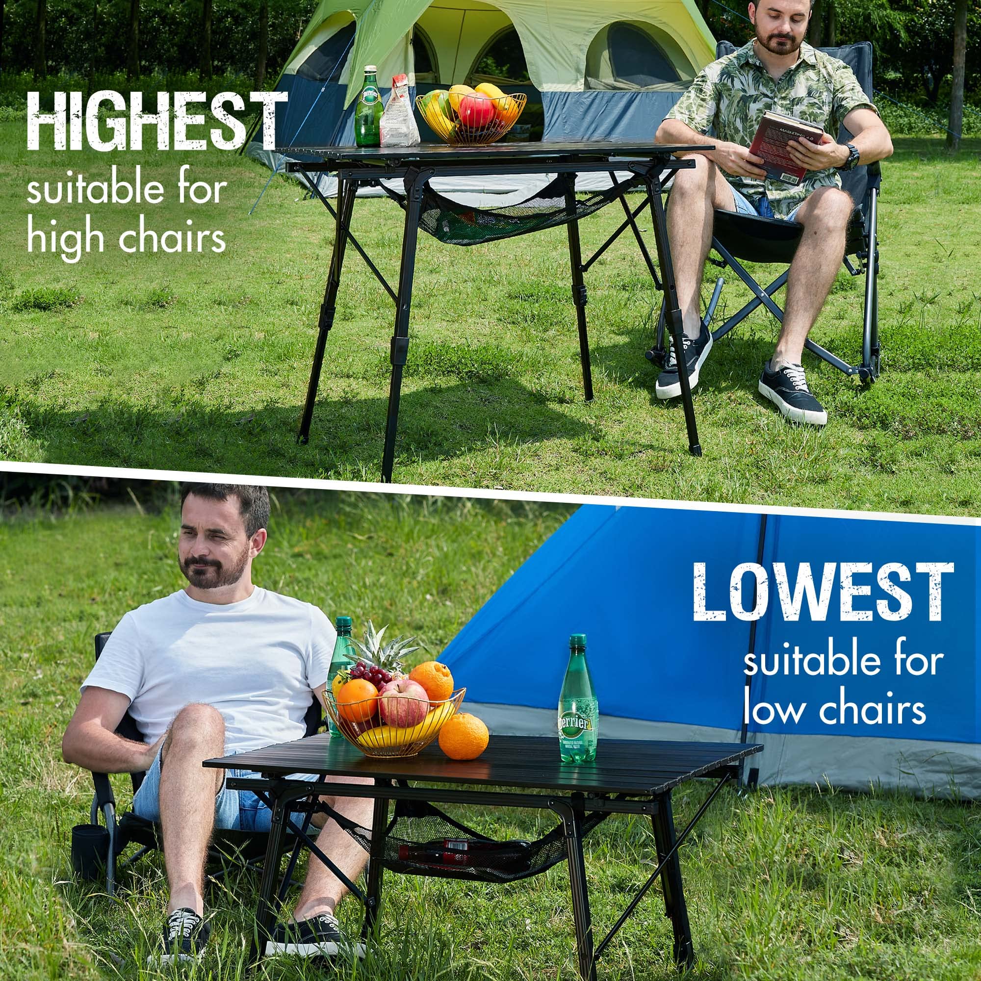 Portal camping table non-skid feet keep it steady on varied surfaces.