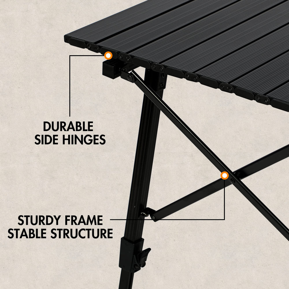 Portal camping table used at the beach offers portable surface for snacks.