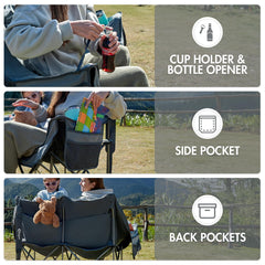 Portal double camping chair in use on lawn for outdoor relaxation.