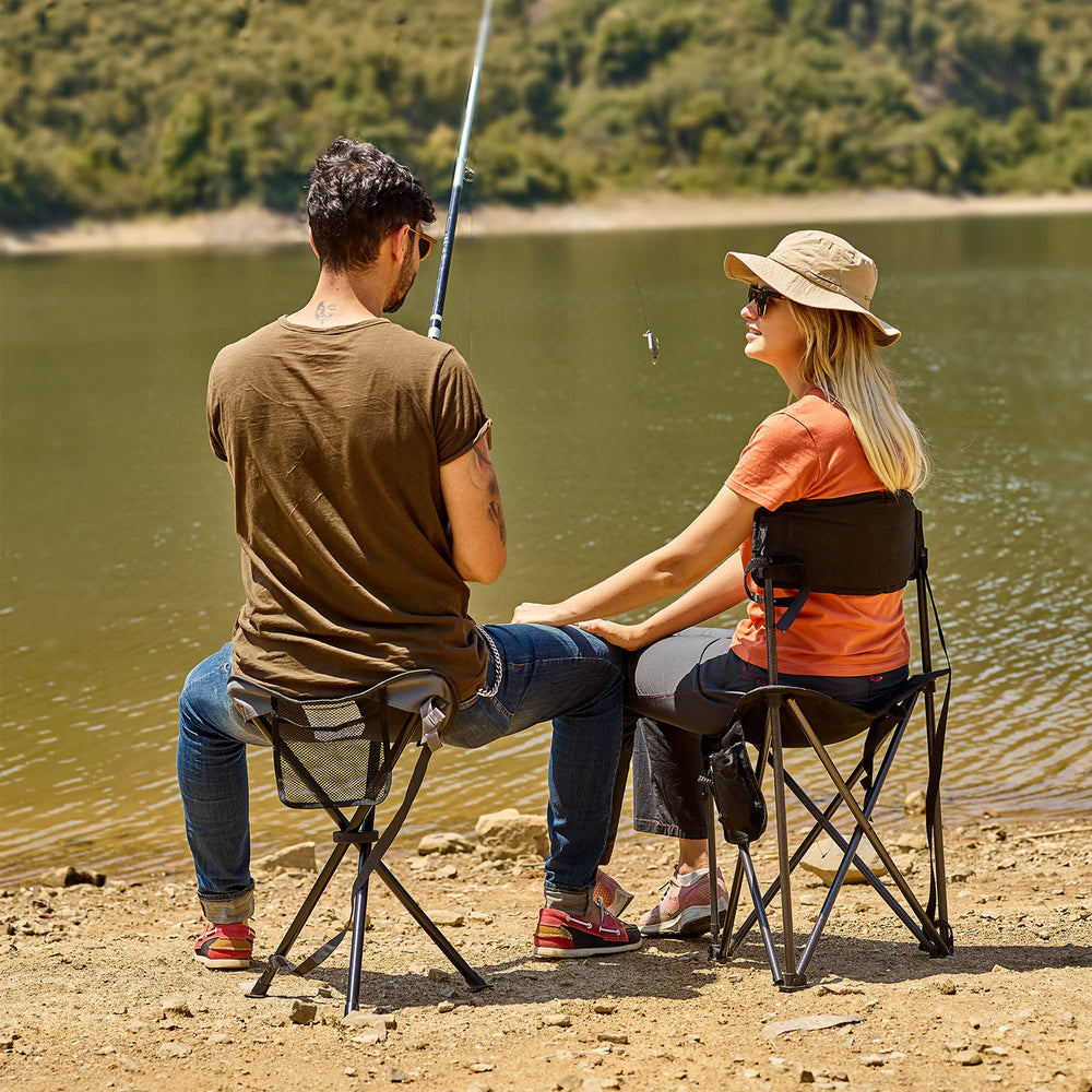 Portal extra-large tripod stool backrest close-up highlights ergonomic support