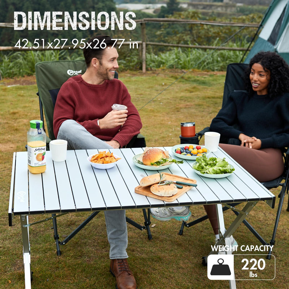 Portal folded table with carry bag enables effortless transport and storage.