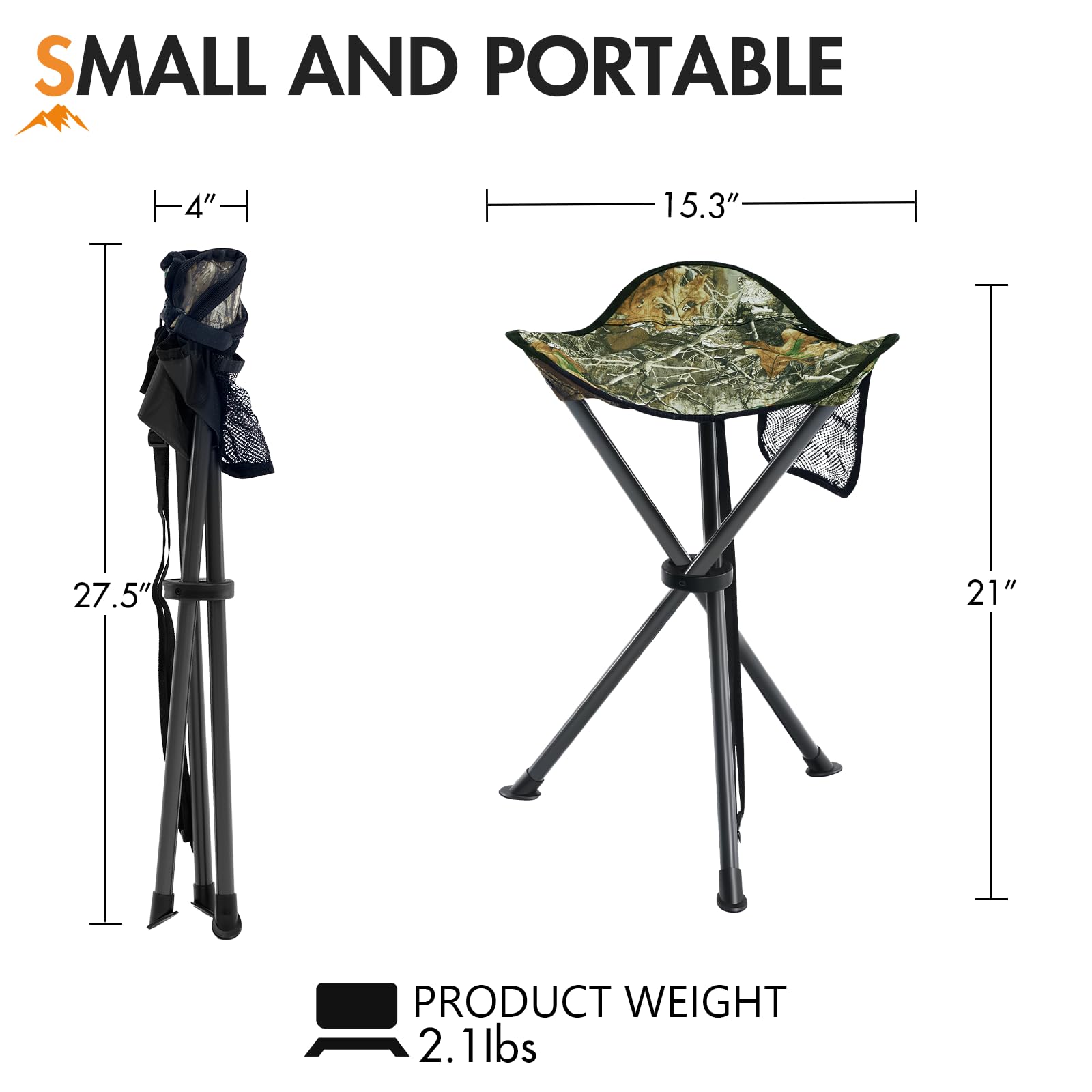 Portal folding stool with side pocket keeps essentials within reach.