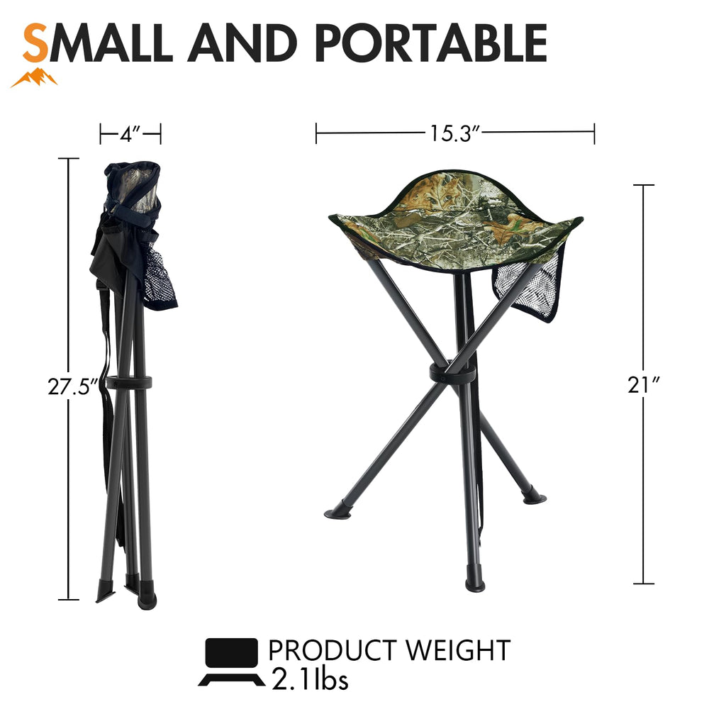 Portal folding stool with side pocket keeps essentials within reach.