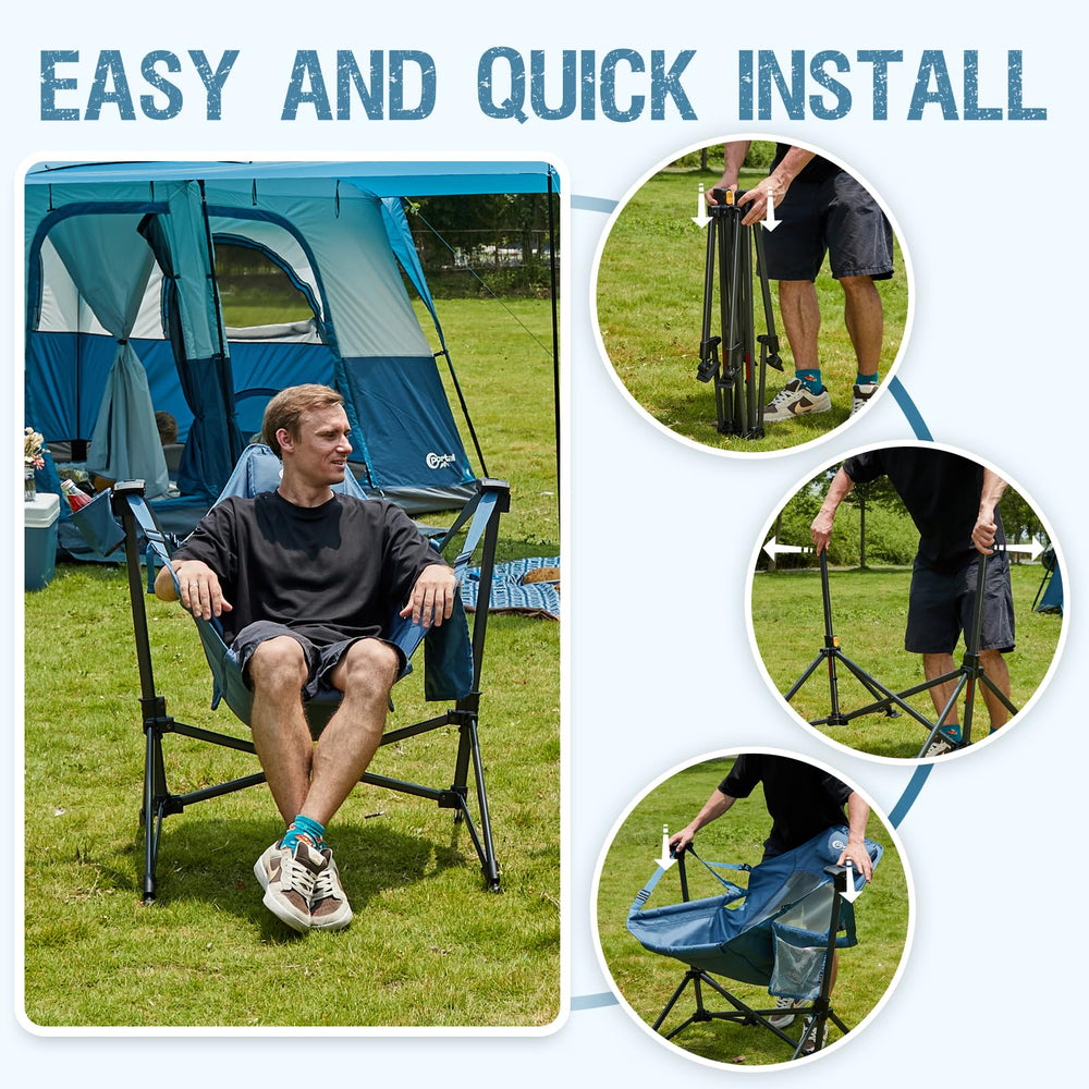 Portal Hammock Camping Chair blue color enhances backyard aesthetics