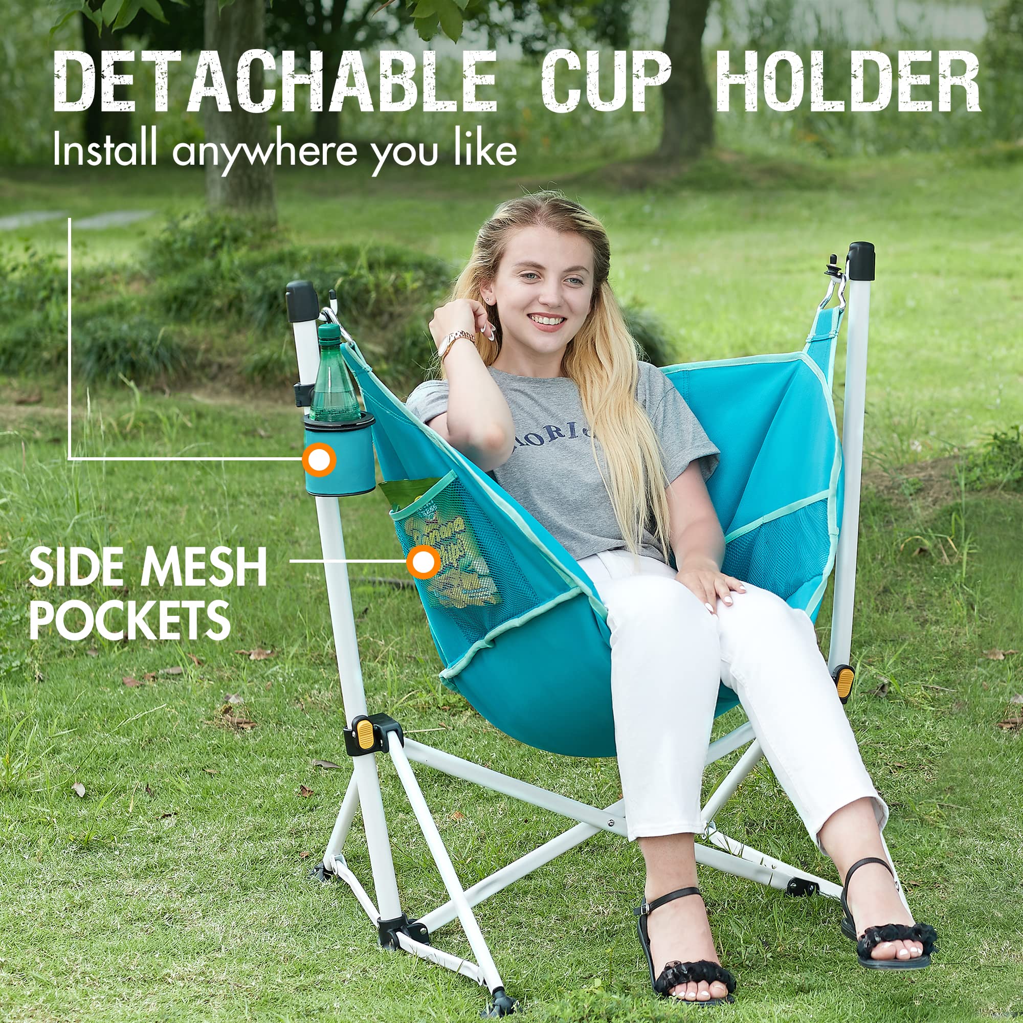 Portal hammock chair at campsite offers relaxed lounging during outdoor trips