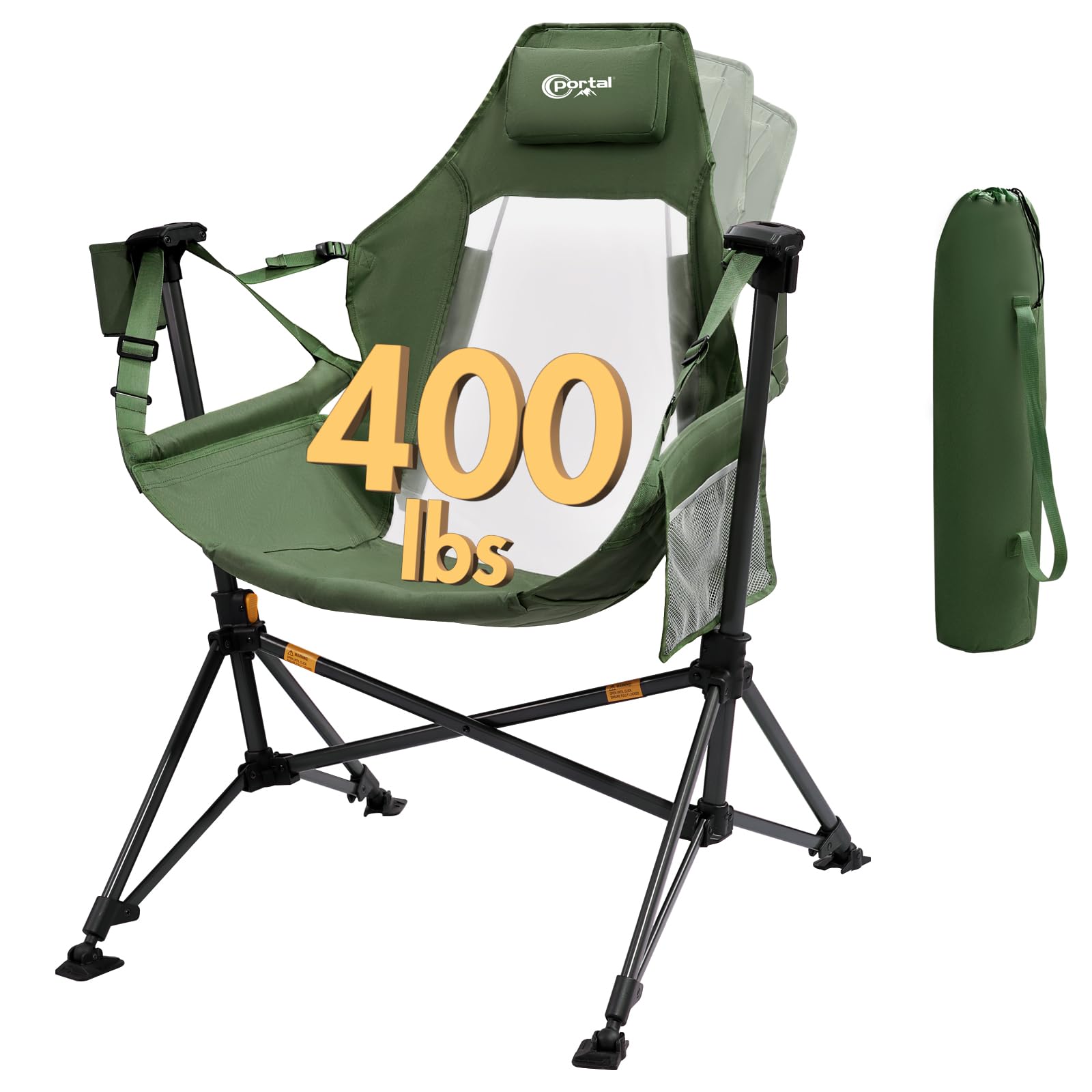 Portal hammock chair backrest view highlights 31-inch breathable mesh for cooling comfort.