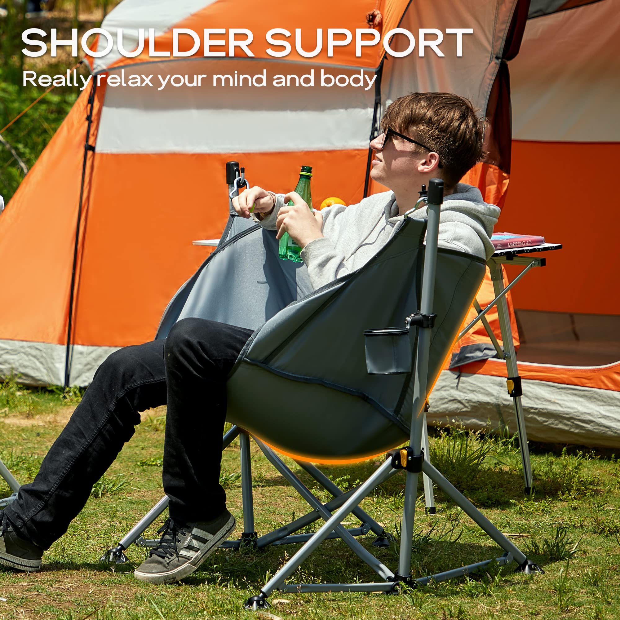 Portal hammock chair cup-holder adds convenient drinks within reach.