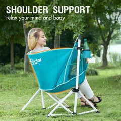 Portal hammock chair with rotatable feet adapts to sandy or grassy ground