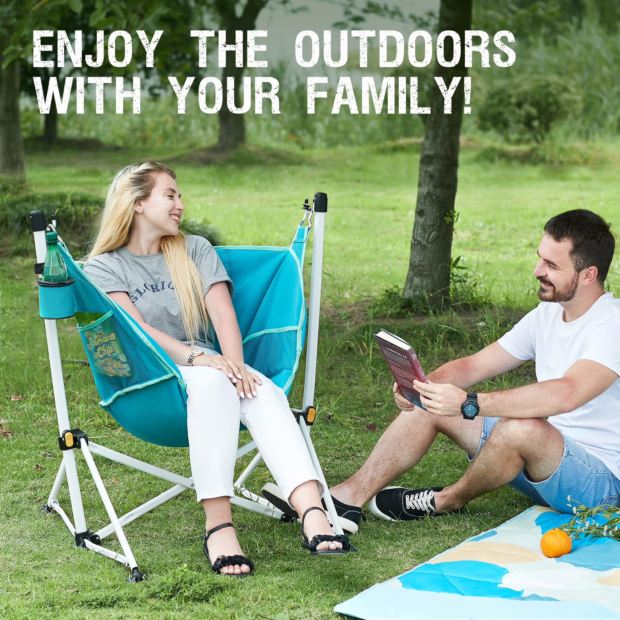 Portal hammock chair side pockets keep phones and snacks within reach