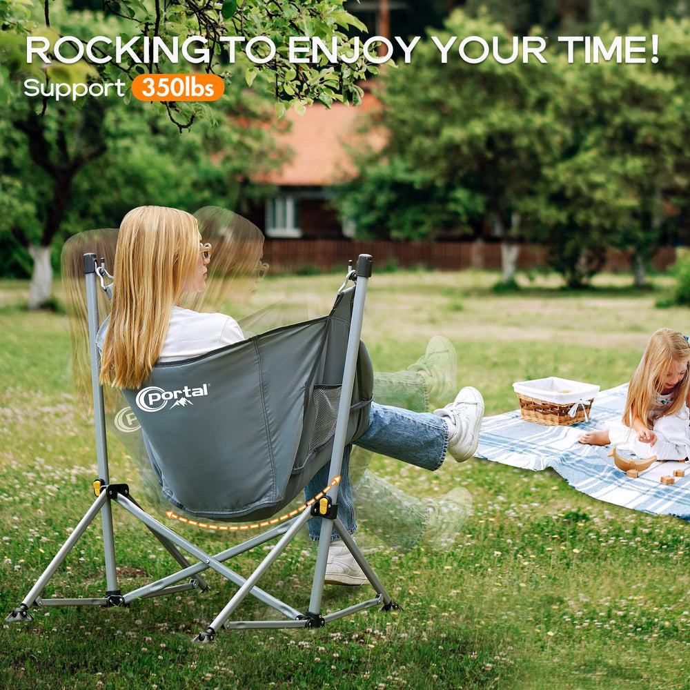 Portal hammock chair side pockets keep phones and snacks accessible.