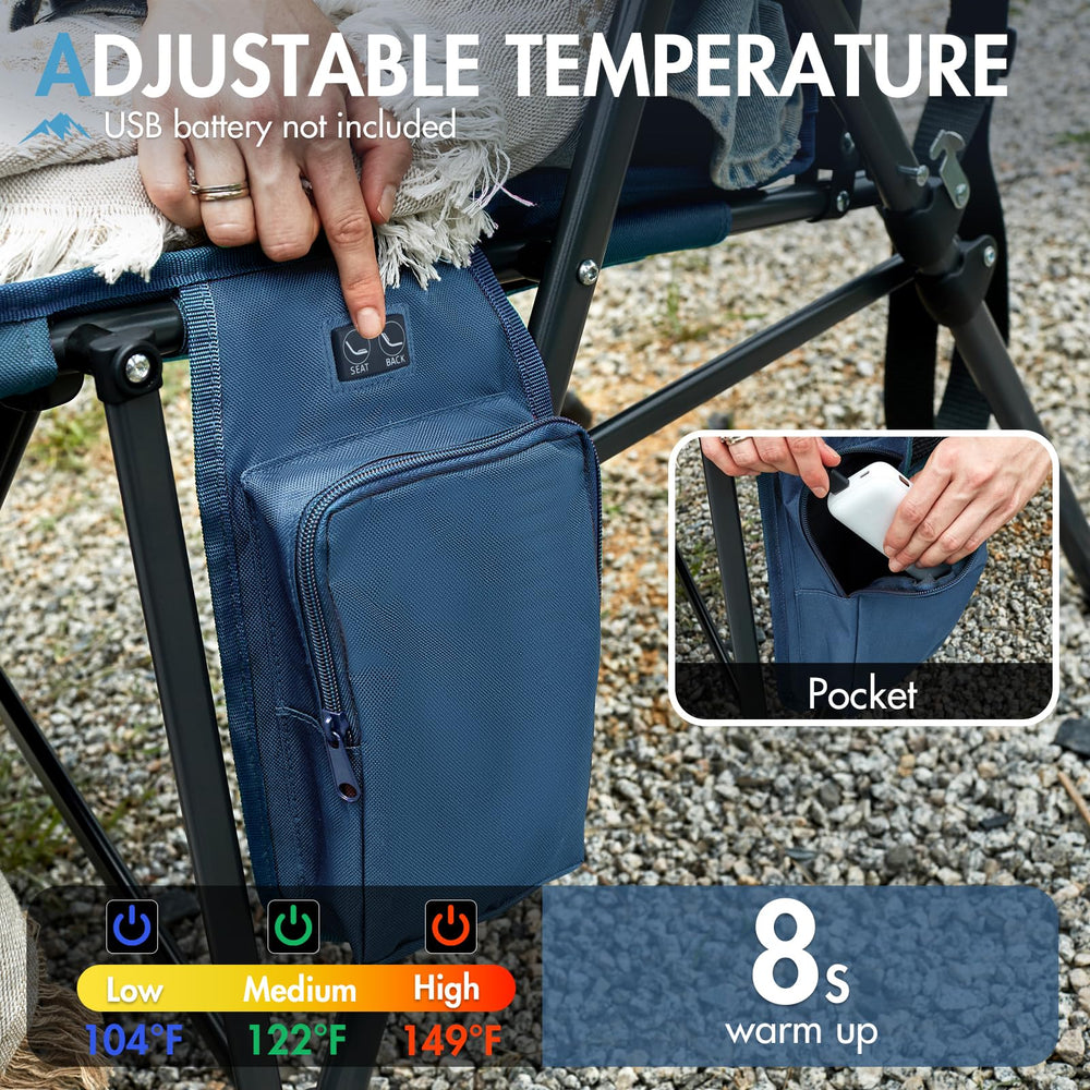 Portal heated camping chair 26 inch high back demonstrates full back and shoulder comfort.