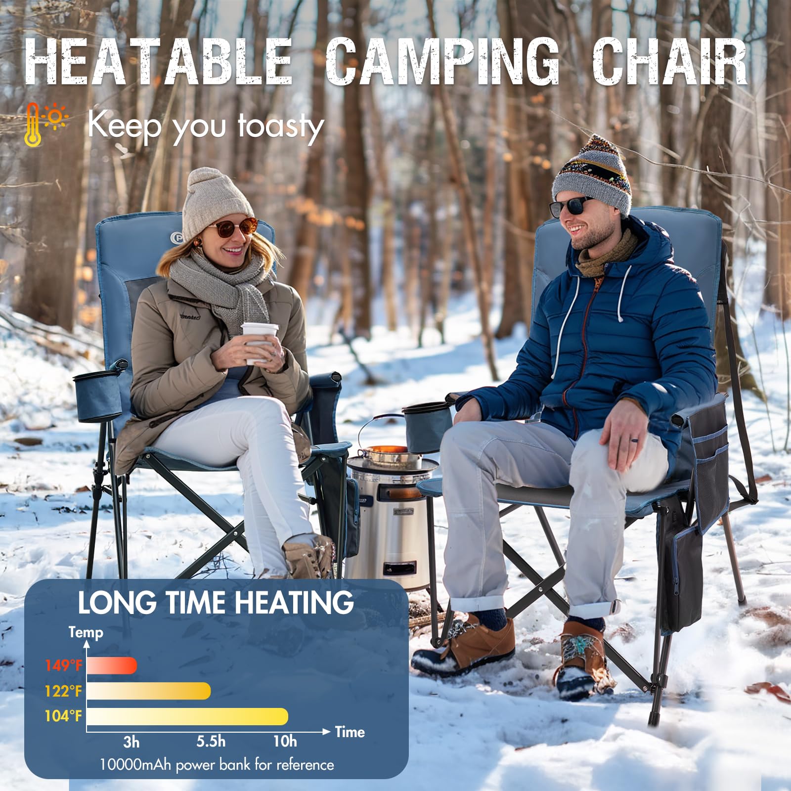 Portal heated camping chair 400lbs capacity image highlights sturdy support during heavy use.