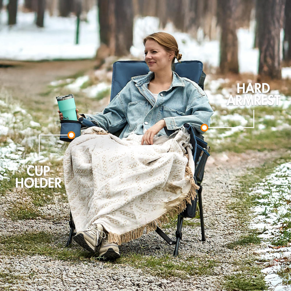 Portal heated camping chair strong steel frame emphasizes long lasting outdoor durability.