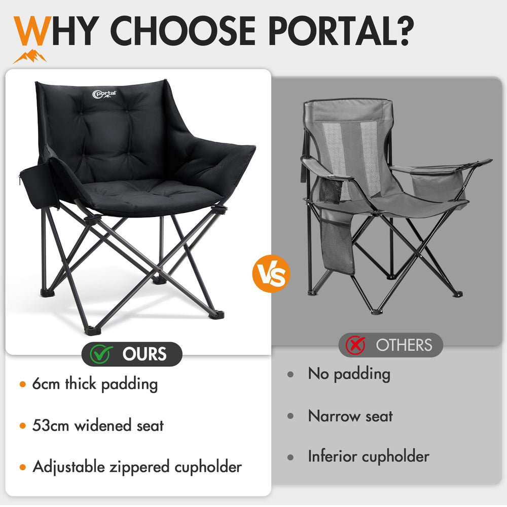Portal oversized padded camping chair durability test illustrates weight and stability for rugged settings.