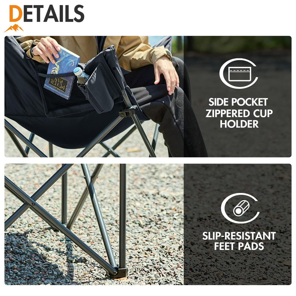 Portal oversized padded camping chair in use at campsite showcases relaxing outdoor seating.