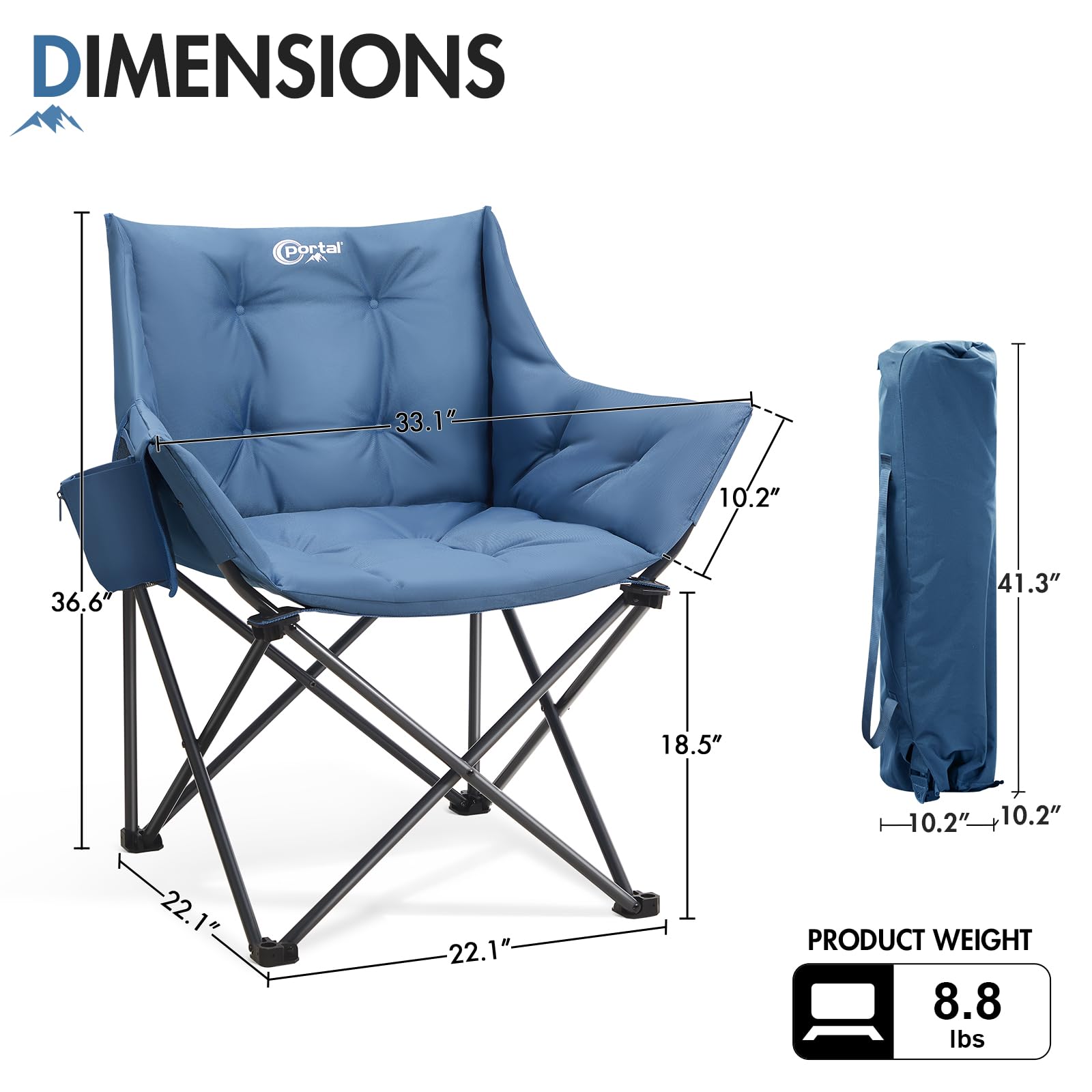 Portal Oversized Padded Camping Chair cup holder view emphasizes easy drink access.