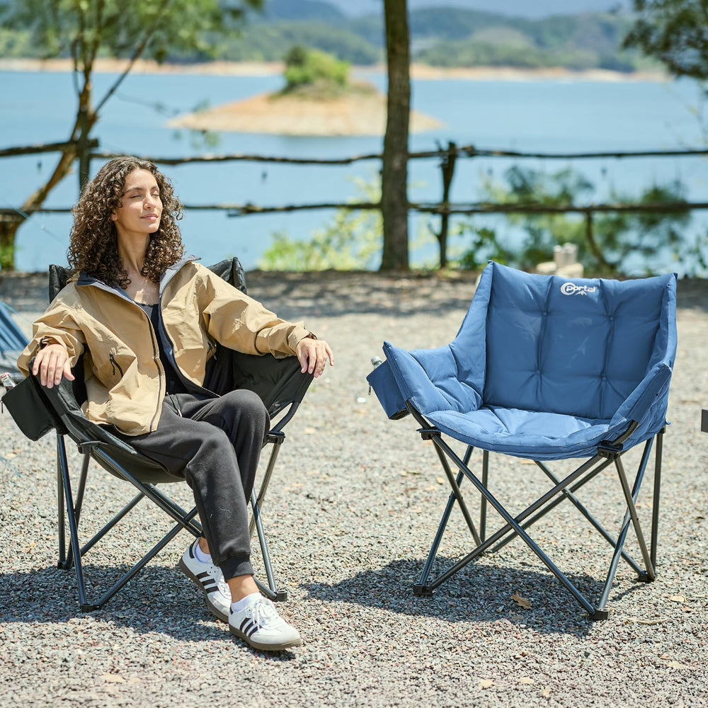 Portal Oversized Padded Camping Chair side-pocket view with convenient storage for essentials.
