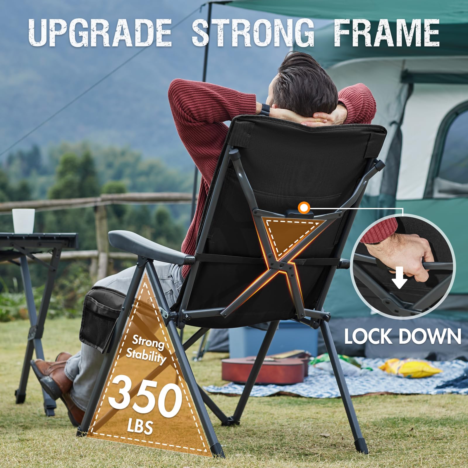 Portal Reclining Camping Chair robust steel frame for long-lasting outdoor use