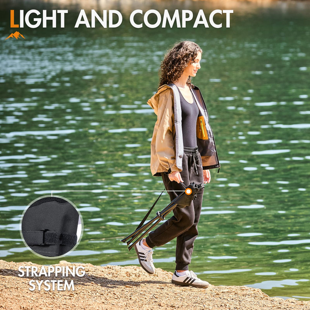 Portal Tall Folding Tripod Stool highlighting 19-inch seat height for comfortable rests