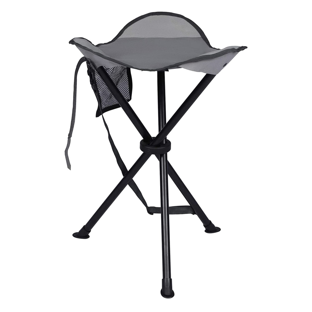 Portal tall folding tripod stool closed, compact for easy backpacking and transport.