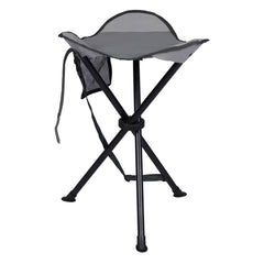 Portal tall folding tripod stool closed, compact for easy backpacking and transport.