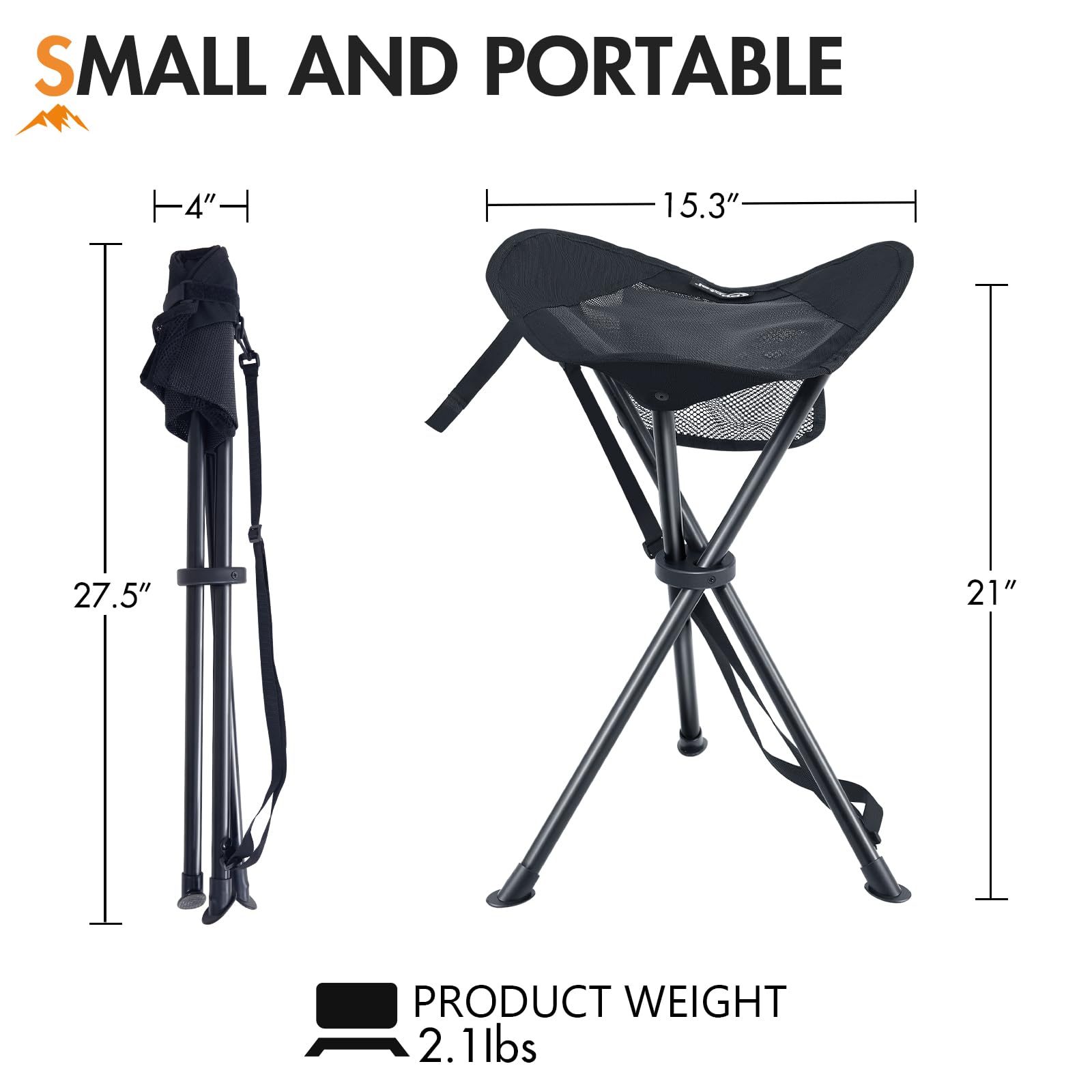 Portal Tall Folding Tripod Stool folded compactly for easy carry during outdoor trips