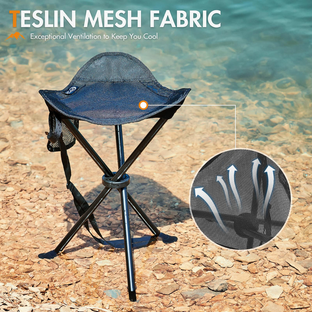 Portal Tall Folding Tripod Stool setup in use for camping or hiking