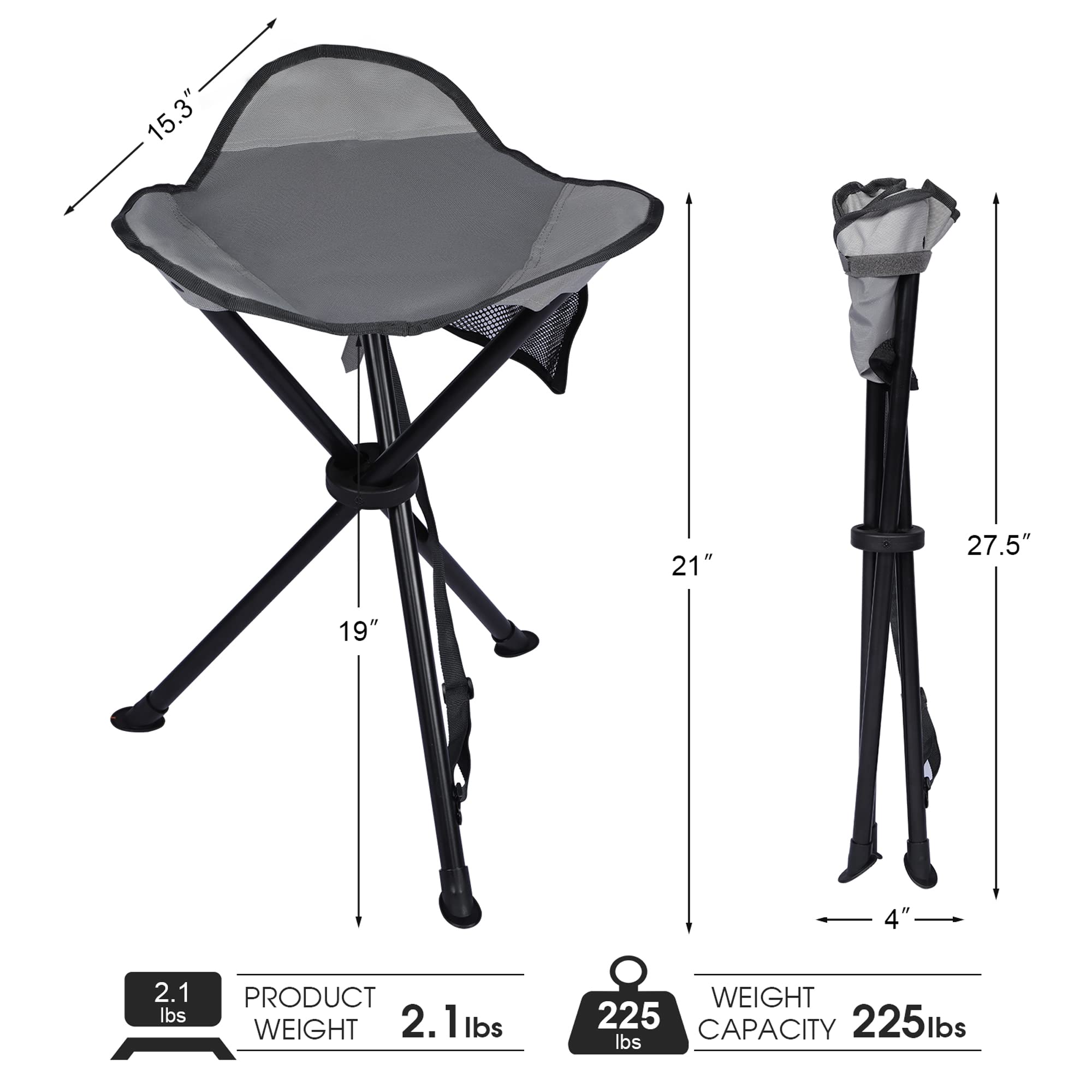 Portal tall tripod stool with shoulder strap and side pocket ready.