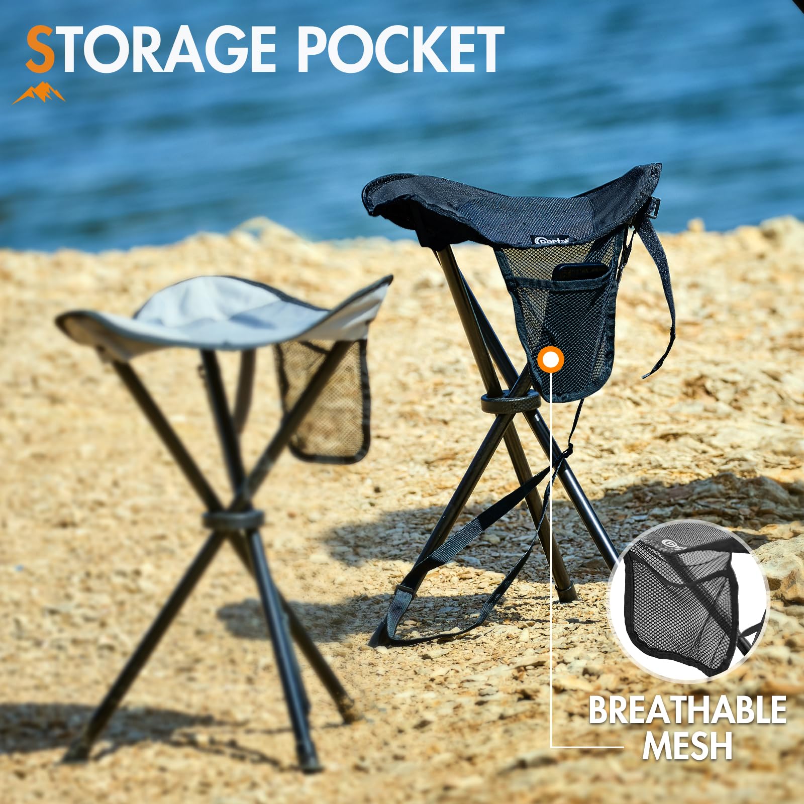 Portal Tall Folding Tripod Stool with side pocket for keys and phone storage