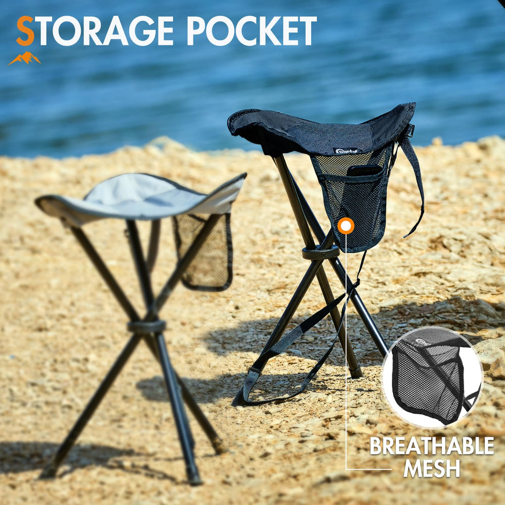 Portal Tall Folding Tripod Stool with side pocket for keys and phone storage
