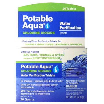 Potable Aqua 20-pack tablets ready for outdoor water purification on the go.